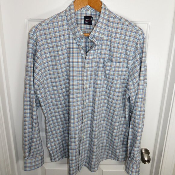 Johnnie-O Mens Button Down Shirt XL Plaid Bamboo Performance Blend Stretch - Picture 1 of 5